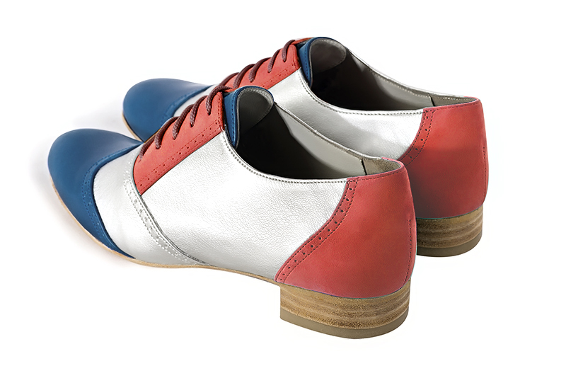 Denim blue, light silver and scarlet red women's fashion lace-up shoes.. Rear view - Florence KOOIJMAN